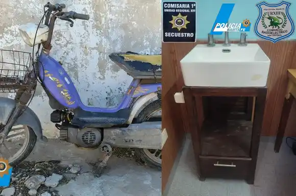 En un baldío lindero a las vías, hallaron una moto y un lavatorio que habían sido robados
