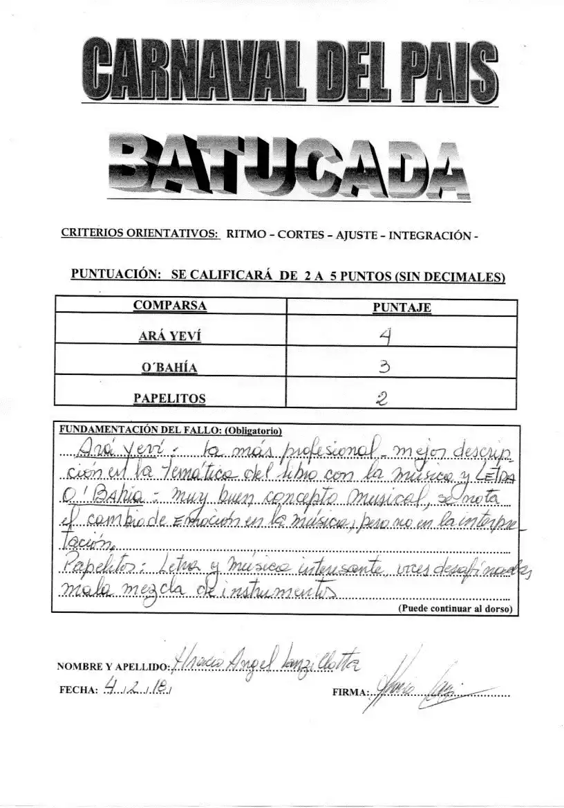 O’Bahía presentó una protesta por el fallo de un jurado de Batucada