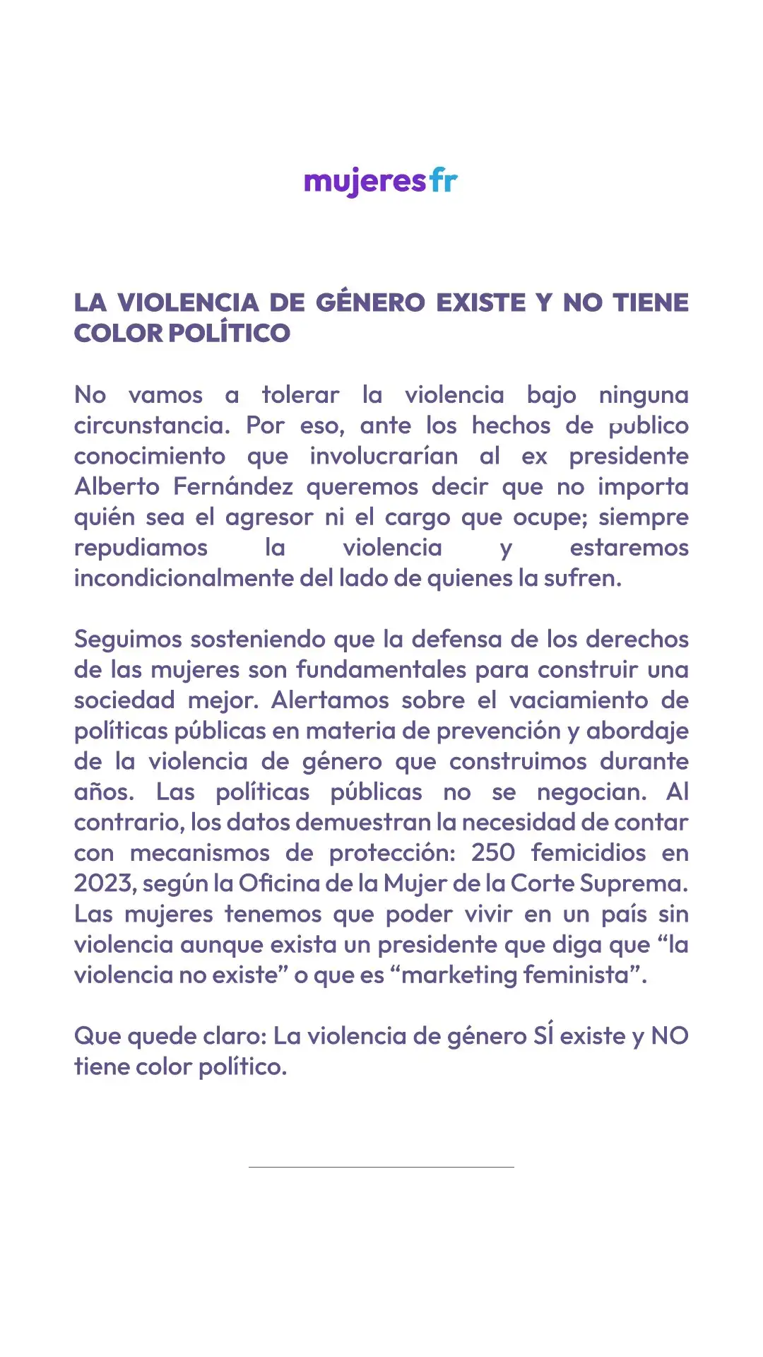 Comunicado de Mujeres de FR.