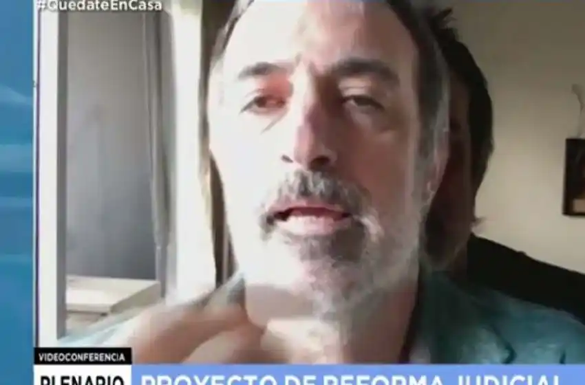 ¿Está pero no está? Esteban Bullrich utilizó un fondo de sí mismo durante la videoconferencia del Senado