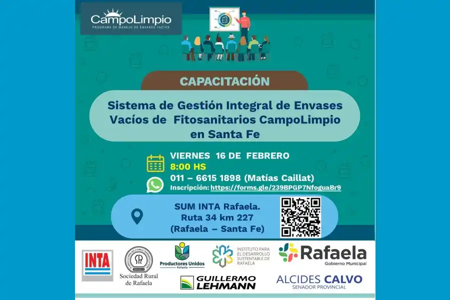 La capacitación se realizará en el SUM del INTA. Es abierta y gratuita