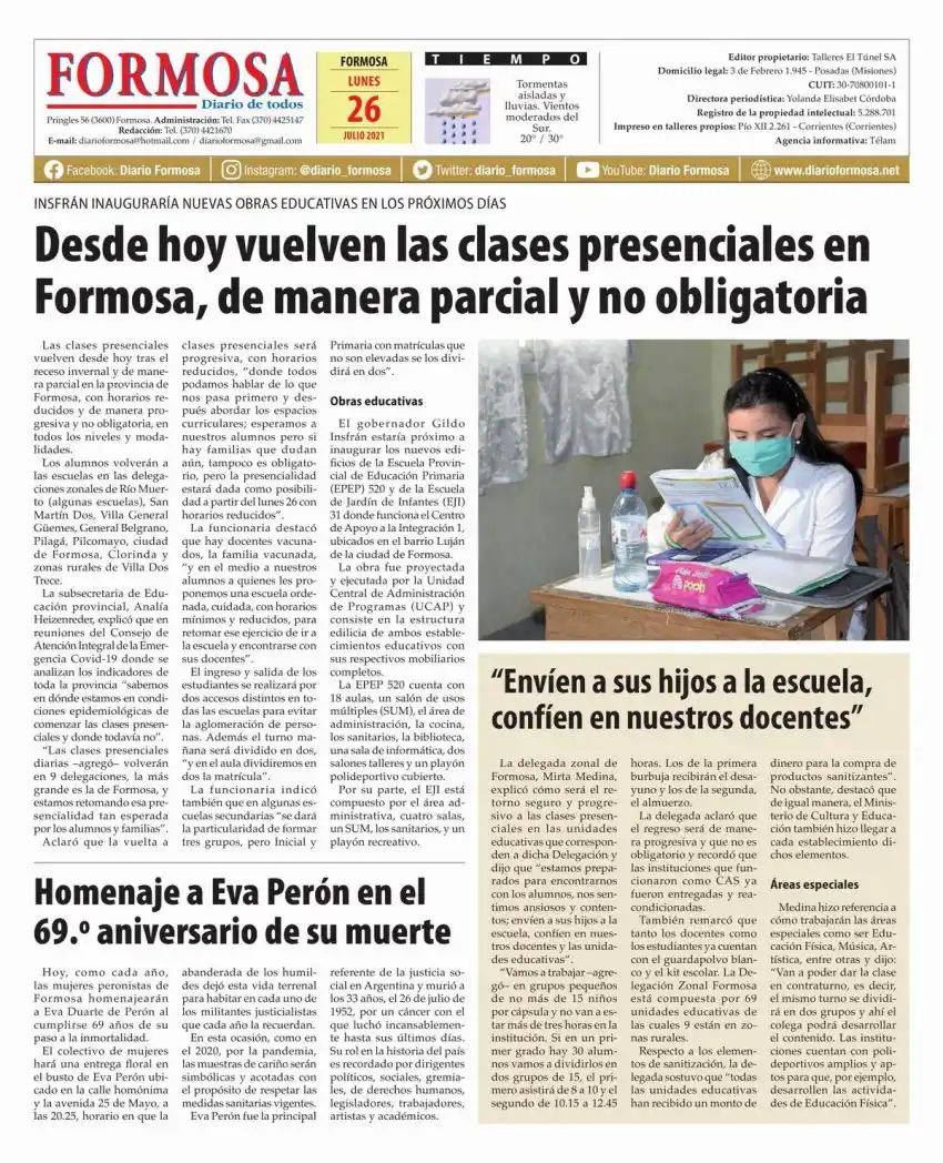 Tapa y Contratapa 26 de julio de 2021