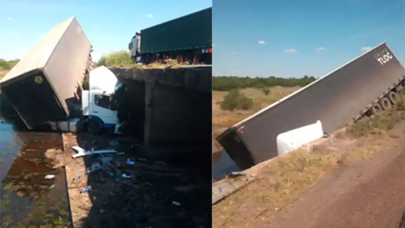 Un camión despistó y cayó de un puente al arroyo en la Ruta Provincial 6