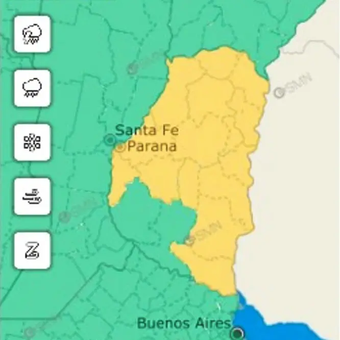 Rige alerta amarilla por tormentas en Entre Ríos