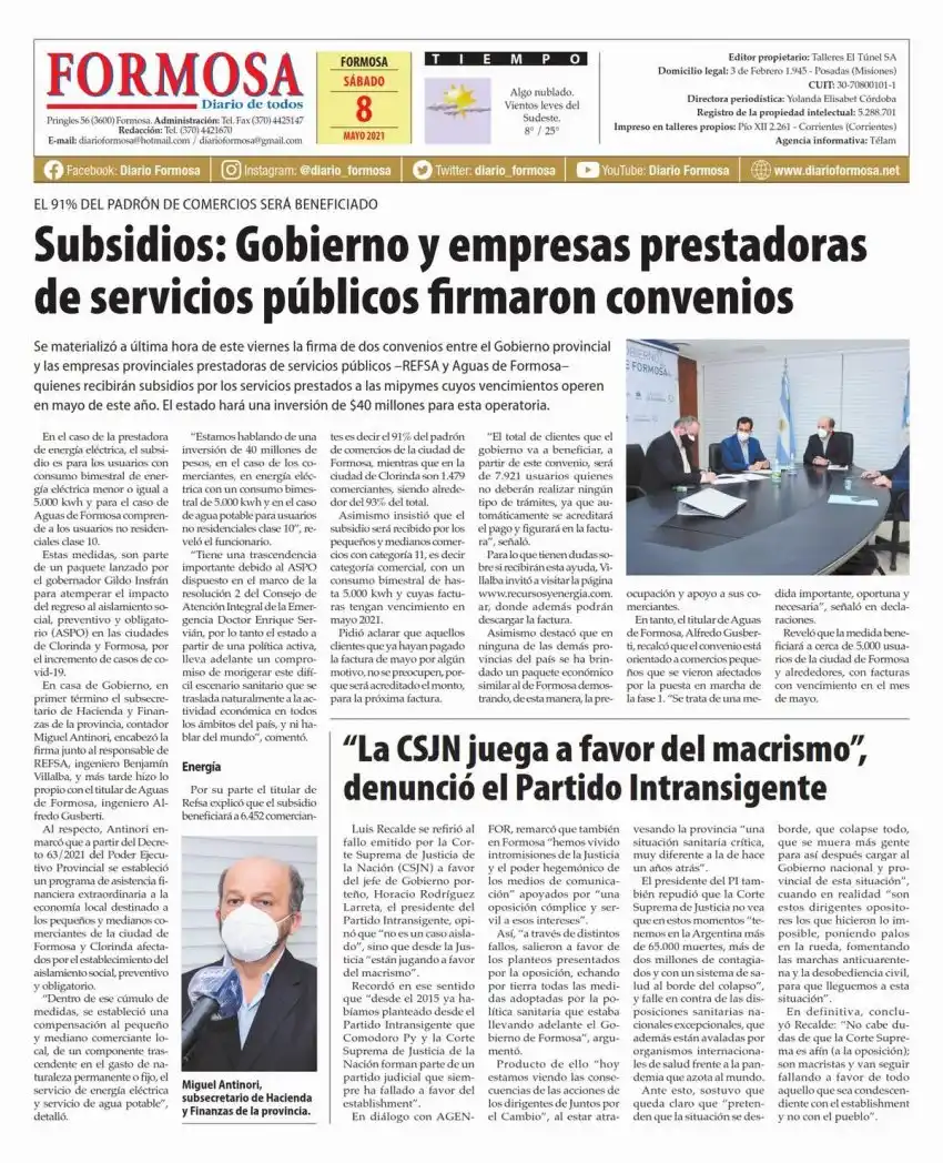 Tapa y Contratapa 8 de mayo de 2021