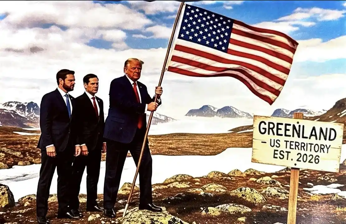 Donald Trump publicó una imagen generada con IA en la que se lo ve conquistar Groenlandia. Foto: Agencia NA (@realDonaldTrump)