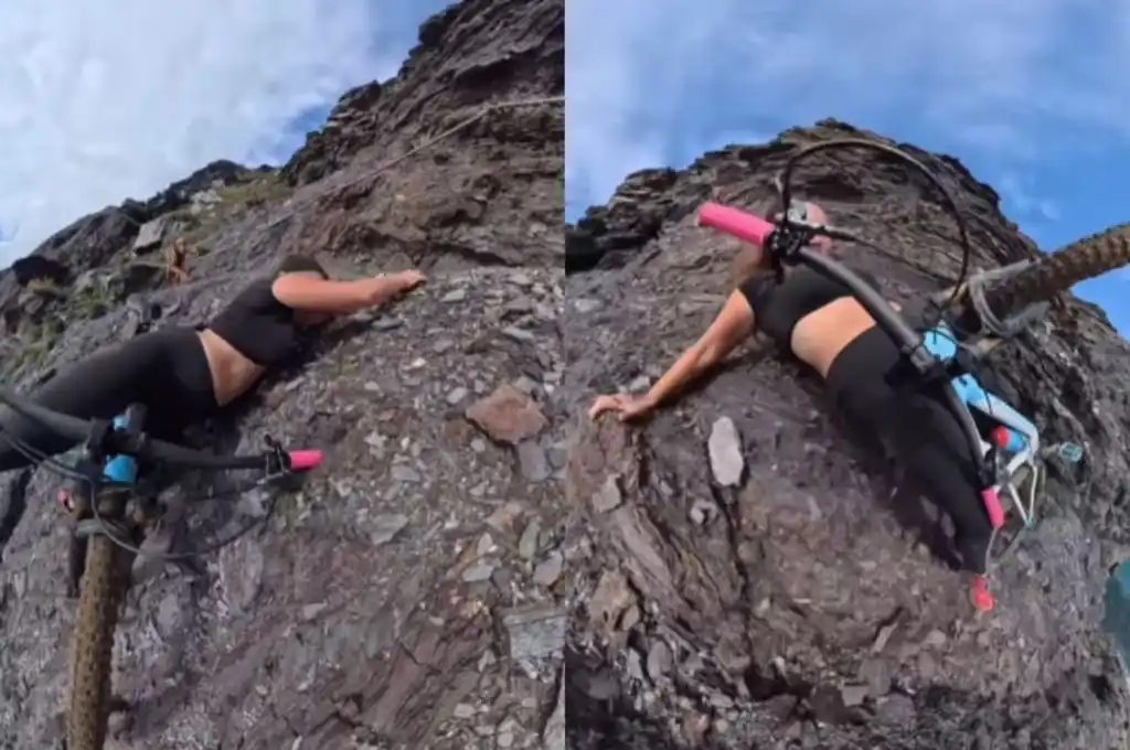 Una ciclista casi cae por un acantilado