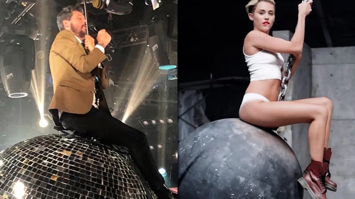 A lo Miley: Tinelli se subió a una bola de espejos
