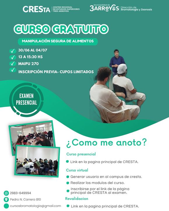 Cresta dictará el curso de manipulación de alimentos