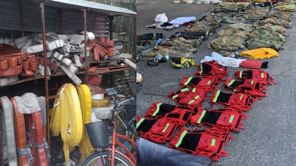 Parte del equipamiento de bomberos confiscado durante el allanamiento realizado en el barrio porteño de Lugano.