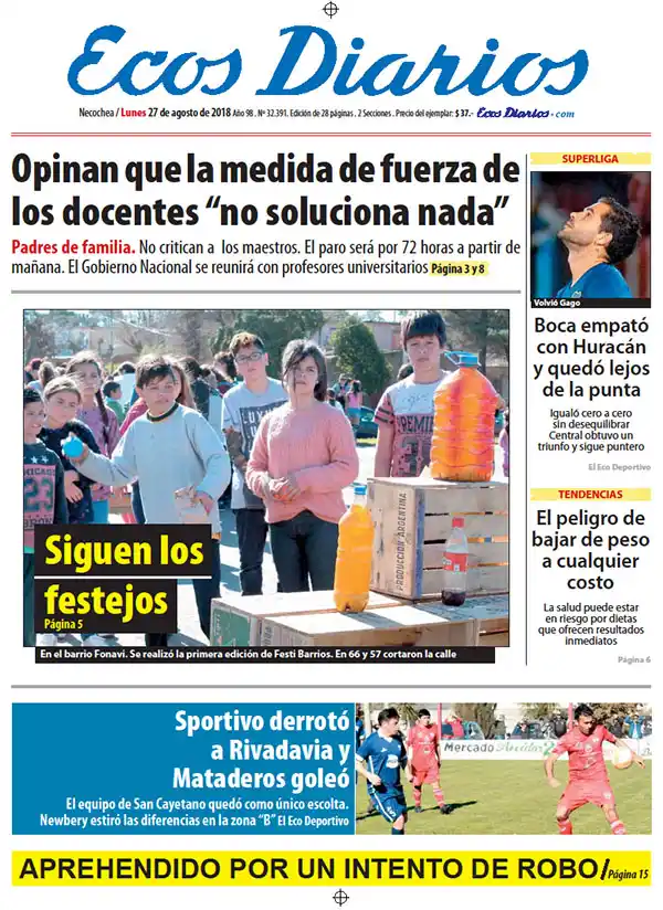 Tapa del 27 de agosto de 2018