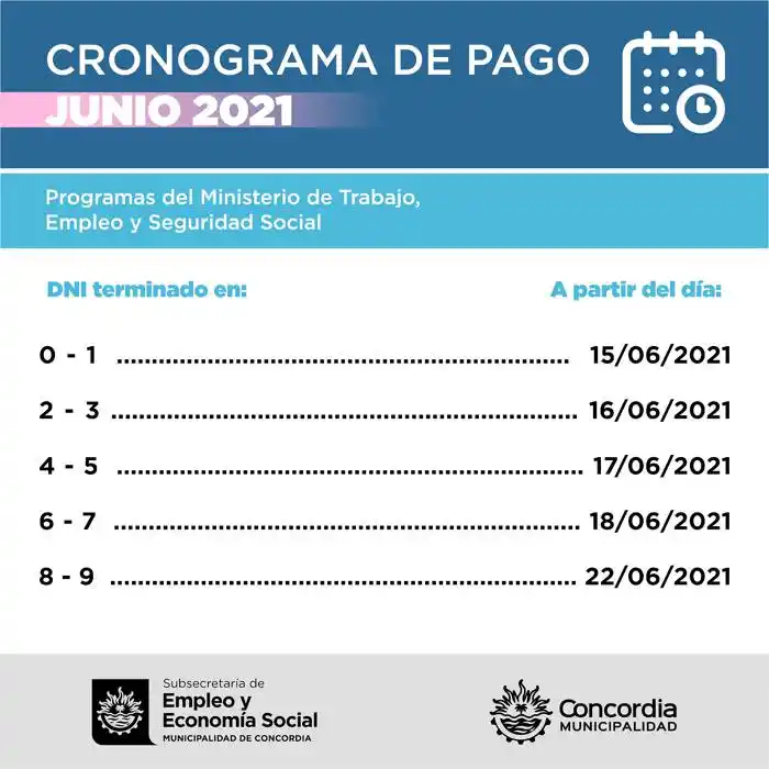 Cronograma de pago junio 2021  de programas nacionales 