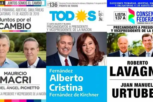 Se conocieron las boletas que las fórmulas presidenciales usarán para las PASO