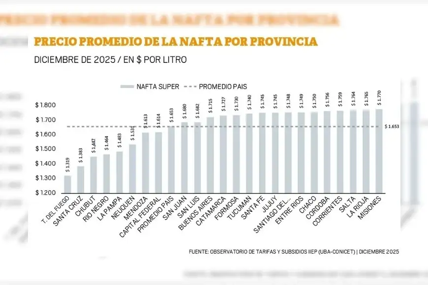 Precio promedio de nafta por provincia