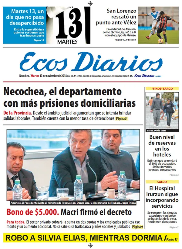 Tapa del 13 de noviembre de 2018