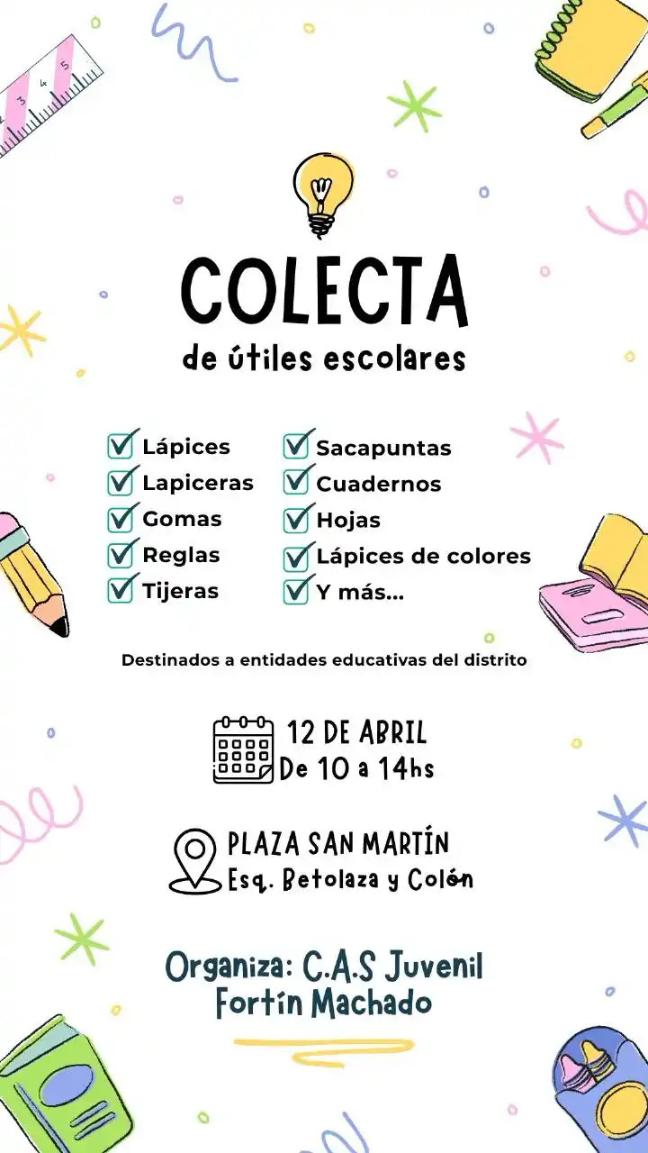 Colecta de útiles escolares de los juveniles del CAS Fortín Machado