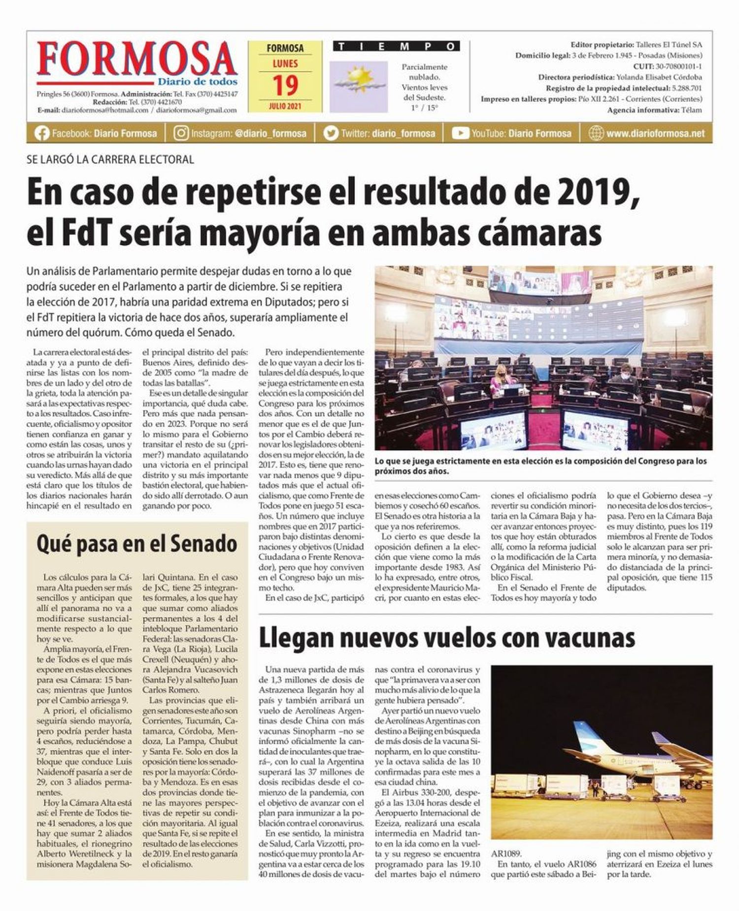 Tapa y Contratapa 19 de julio de 2021