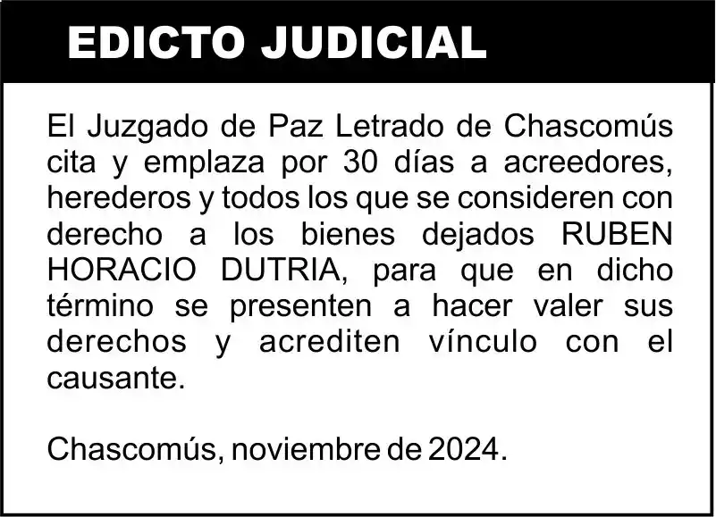DUTRIA, RUBEN HORACIO S/SUCESION AB-INTESTATO
