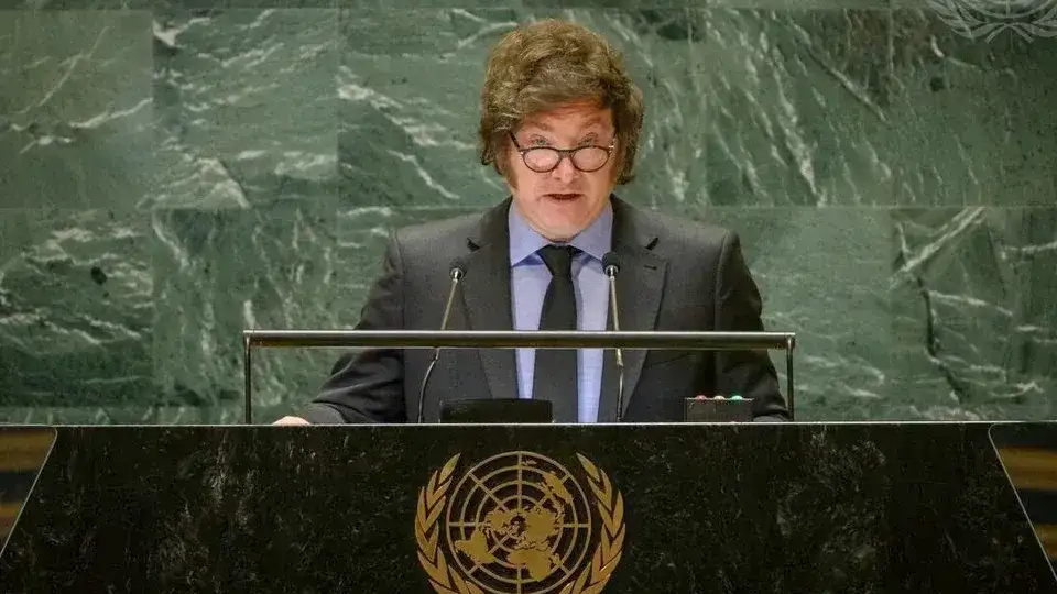 Javier Milei, hablando ante la ONU.
