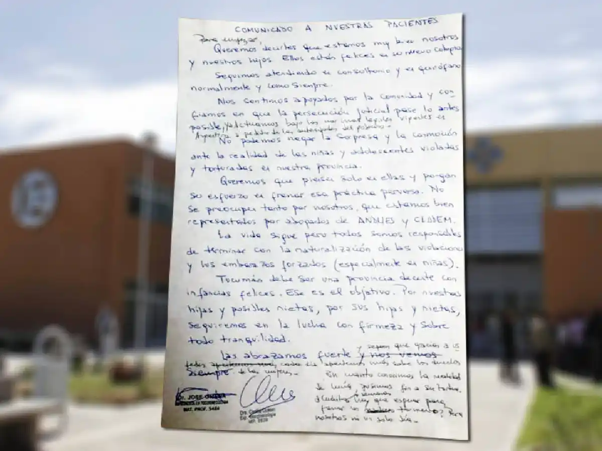 Carta de los médicos que practicaron la cesárea a una niña