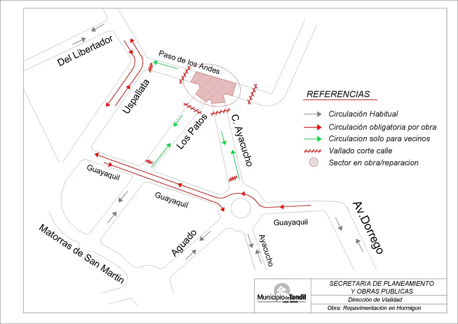 plano corte Paso de los Andes