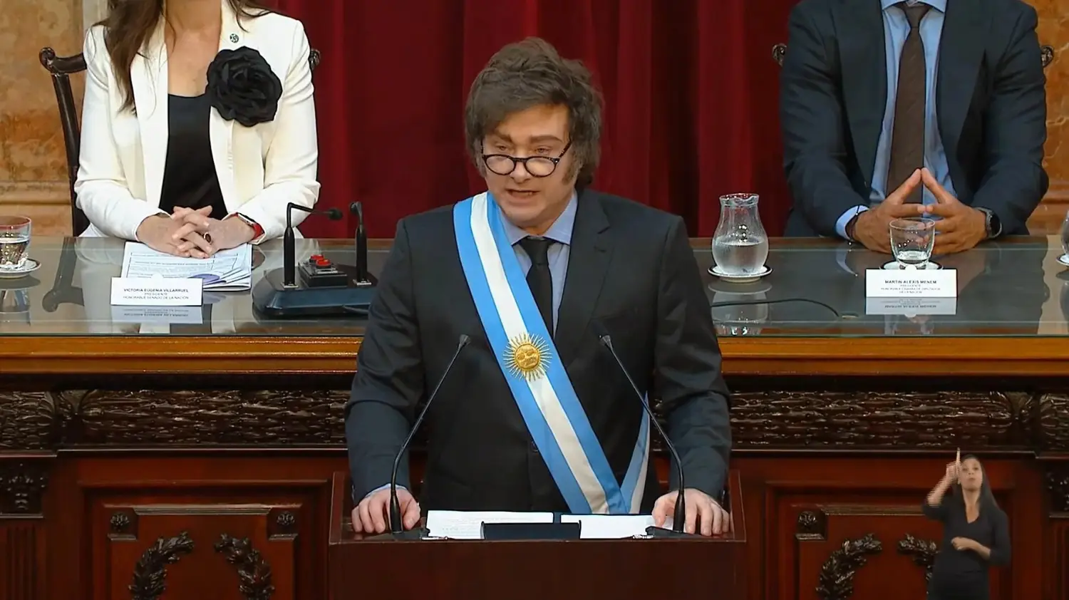 Milei inaugura el período 144° de sesiones ordinarias en el Congreso.