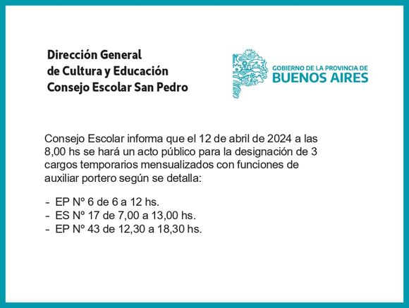 [Publicación Oficial] Consejo Escolar San Pedro: Designación de cargos temporarios