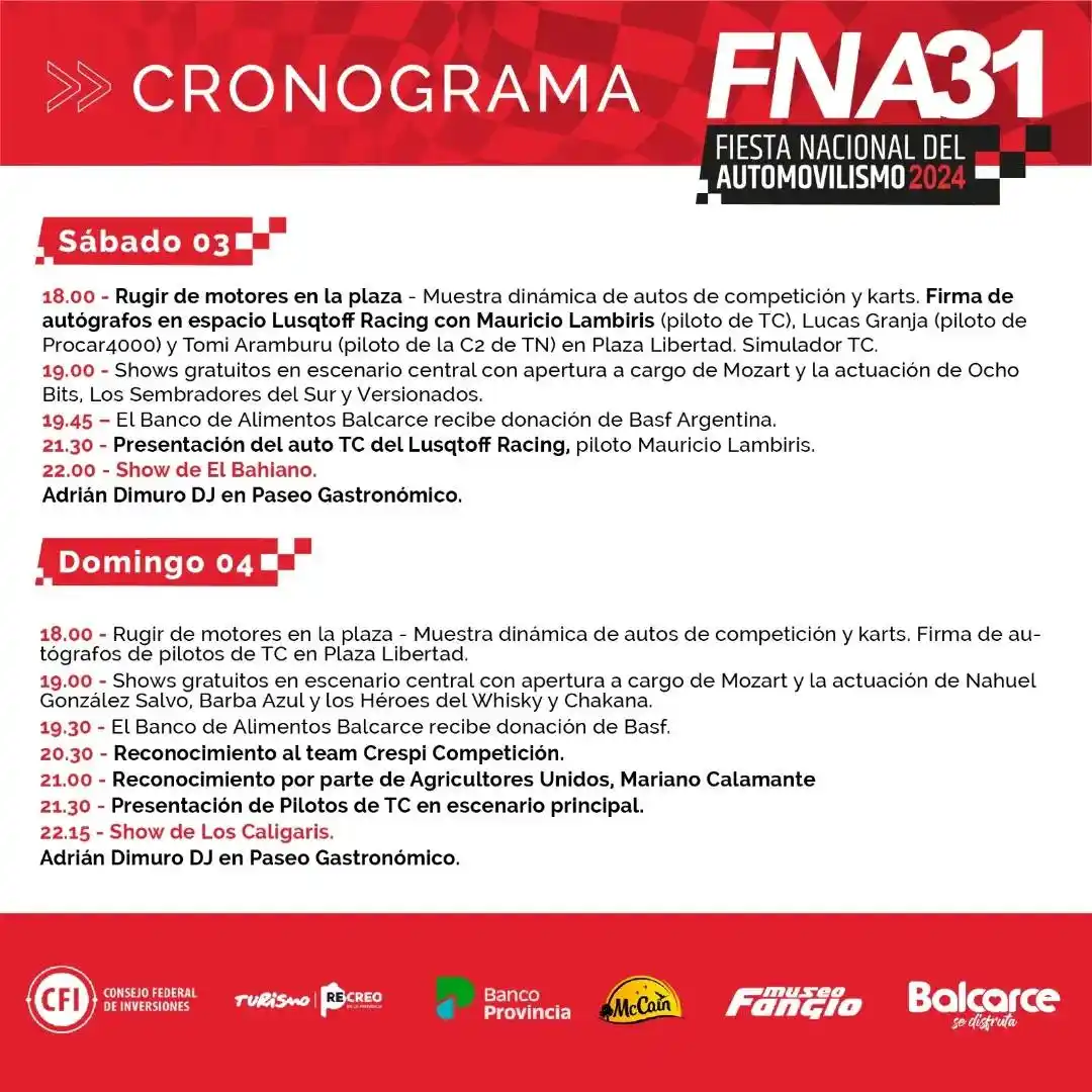 Cronograma fiesta balcarce