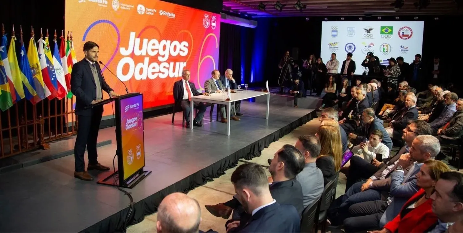 Pullaro presentó el pasado 11 de septiembre el plan de obras de infraestructura que la provincia llevará adelante en las ciudades de Rosario, Rafaela y Santa Fe, que serán sedes de los Juegos Odesur del 12 al 26 de septiembre del 2026. Crédito: Archivo El Litoral.