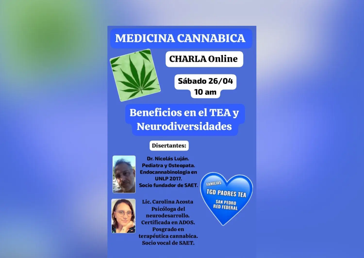 Charla sobre los beneficios de la medicina cannábica en el TEA y neurodiversidades