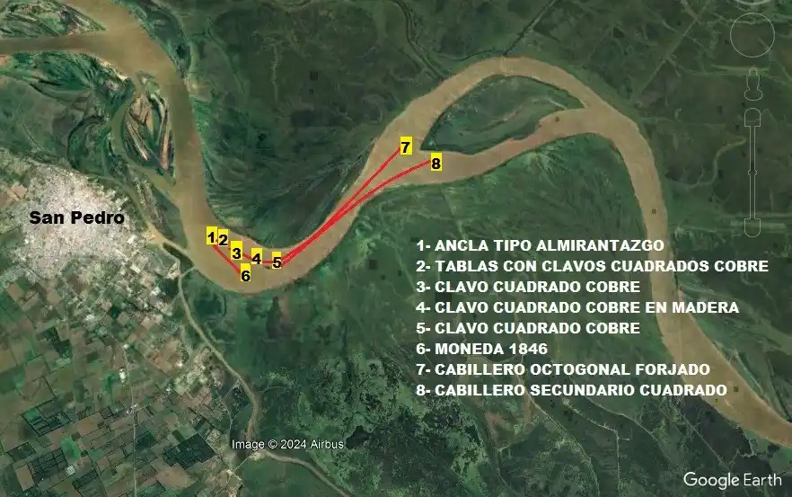 Mapa de los hallazgos. Grupo Conservacionista de Fósiles.