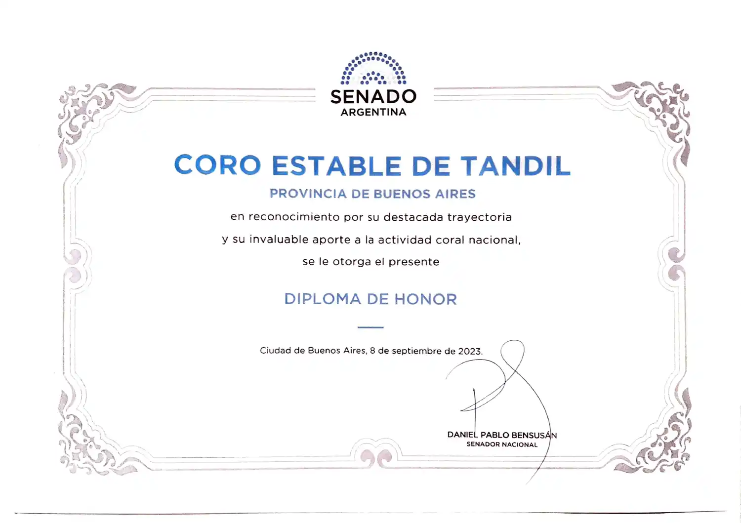 diploma senado coro estable