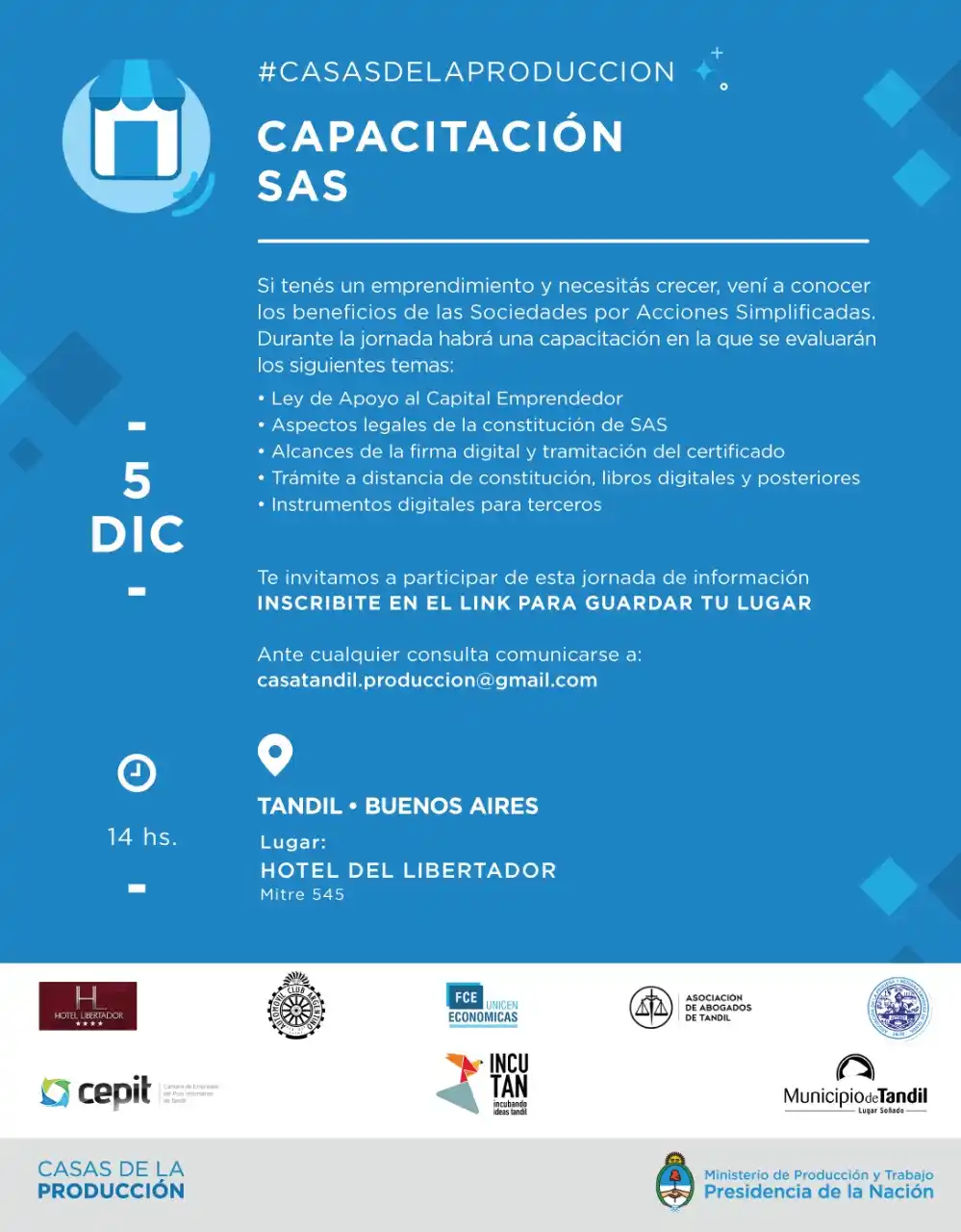 Capacitarán sobre Sociedades Anónimas Simplificadas y Ley de Emprendedores