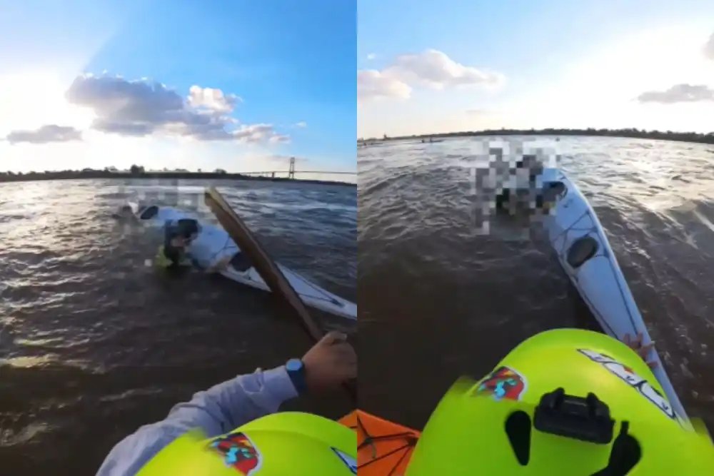 Un instructor de kayak rescató a una pareja con un nene de 3 años que cayó al río Paraná.