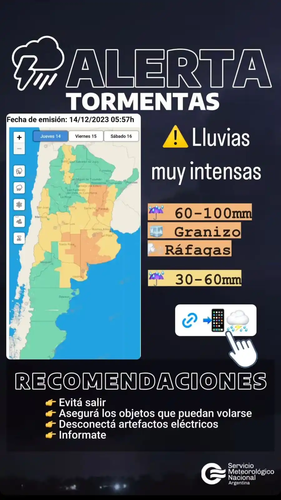 Rige en Tres Arroyos una alerta naranja del Servicio Meteorológico Nacional