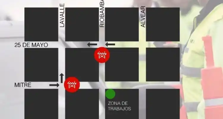 Corte de calles en el centro por tareas en la esquina donde funcionaba una estación de servicio