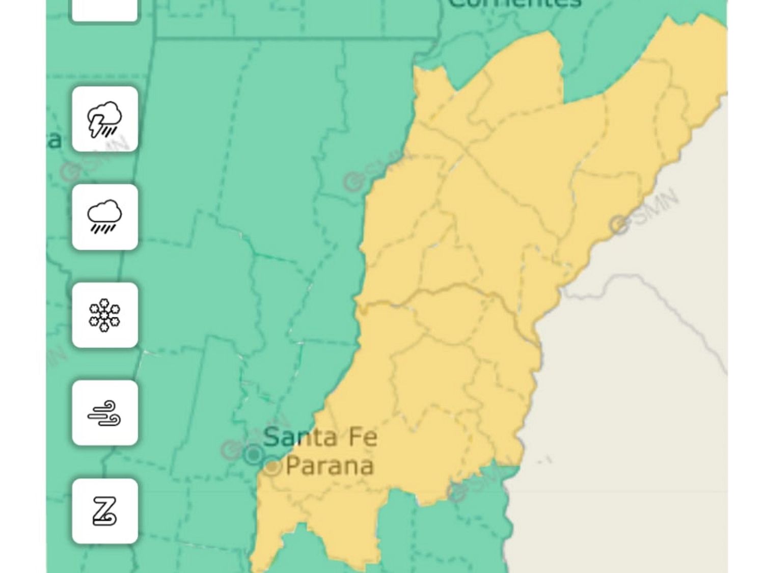 Renovaron alerta amarilla para la provincia de Entre Ríos