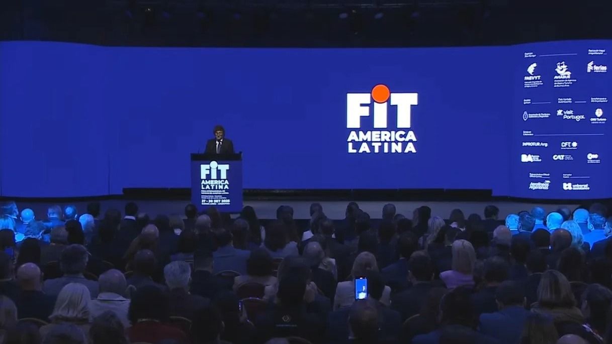 Javier Milei en el acto inaugural de la Feria Internacional de Turismo de América Latina.