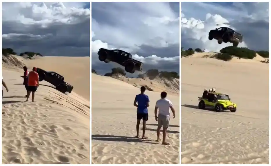 Insólito vuelo por encima de un buggy.