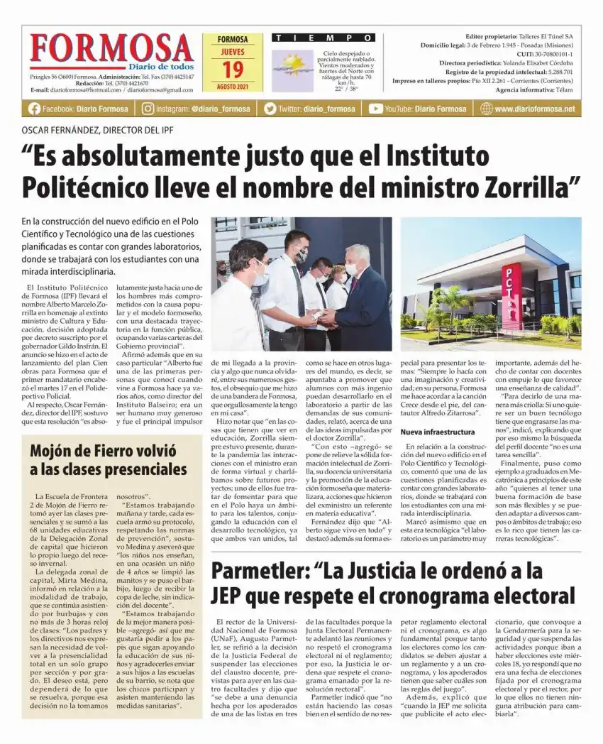 Tapa y Contratapa 19 de agosto de 2021