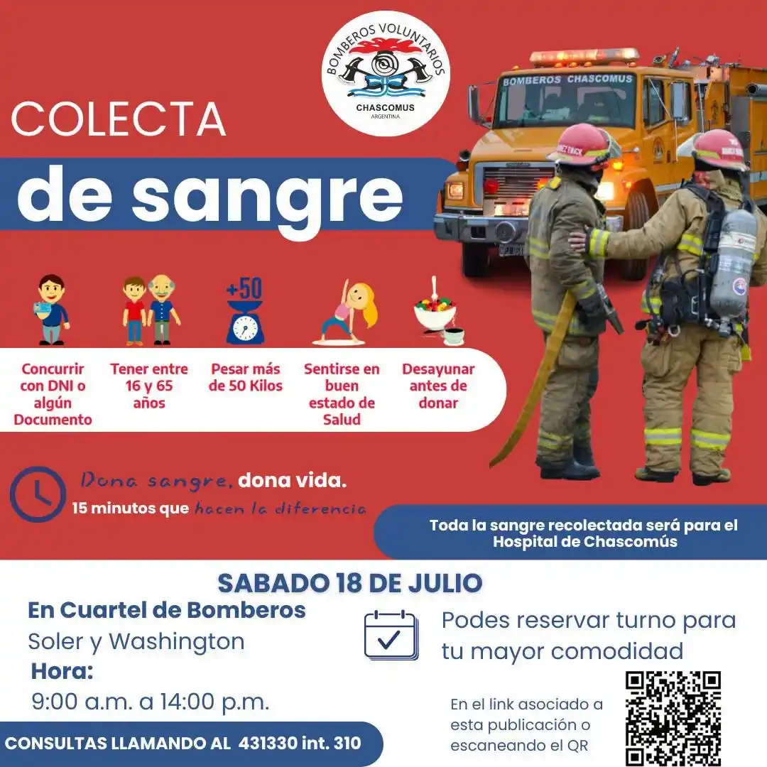 Bomberos Voluntarios de Chascomús organizan colecta solidaria de sangre