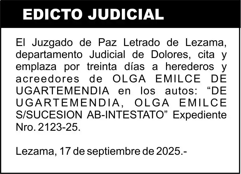 DE UGARTEMENDIA, OLGA EMILCE S/SUCESION AB-INTESTATO