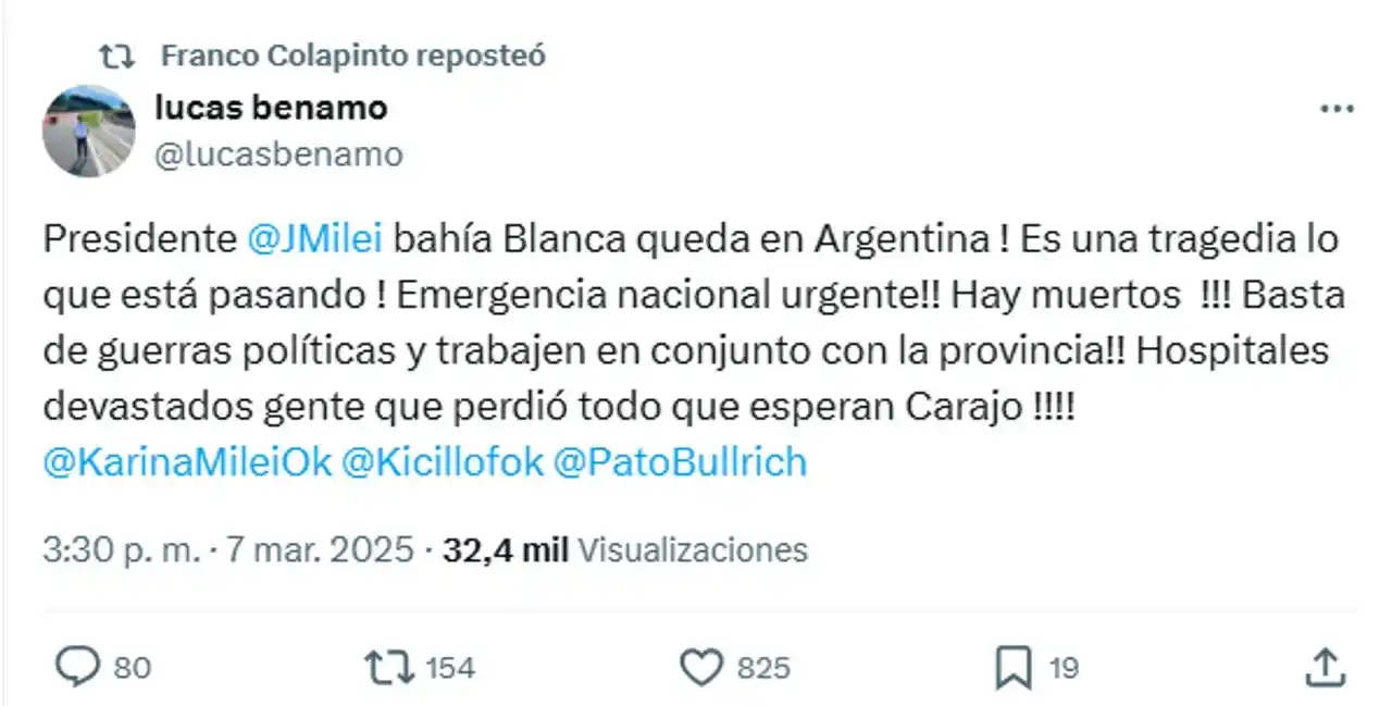 Posteo compartido por Franco
