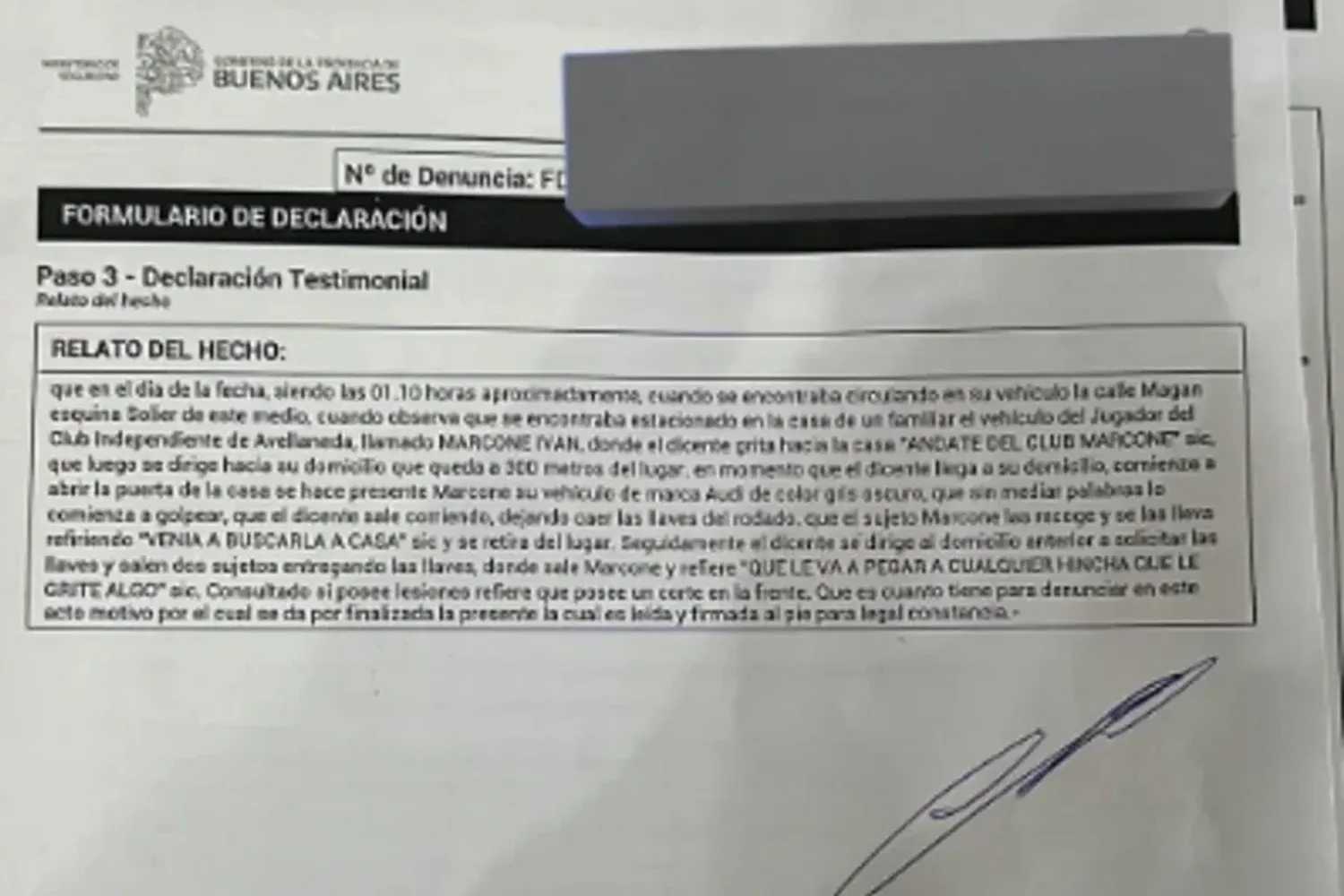 El documento sobre el hecho (DA)