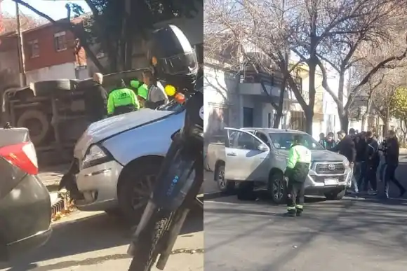 Choque con vuelco en zona sur: una camioneta terminó dada vuelta tras el impacto de un auto