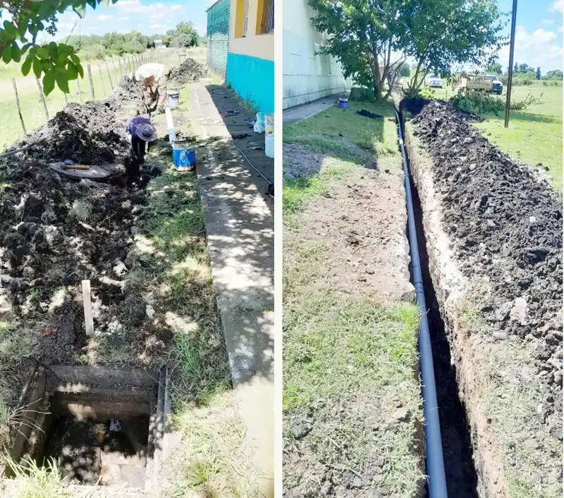 Realizan obras sanitarias en escuela de Rocamora