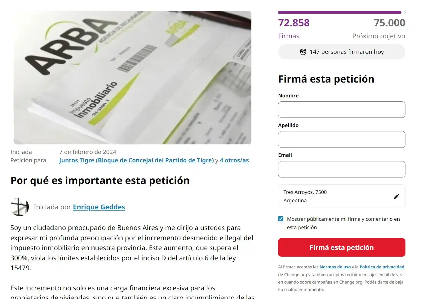 Carbap junta firmas por el “incremento ilegal” del inmobiliario Rural