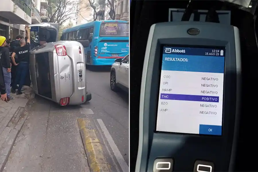 Chocó y volcó: el test le dio positivo de marihuana en pleno centro