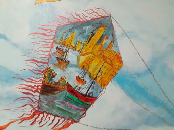 Una de las barrileteadas fue en honor a Quinquela Martín, ejemplo de superación, cuya obra quedó plasmada en este barrilete en las paredes de la sala de pediatría. Foto: Archivo DEF.