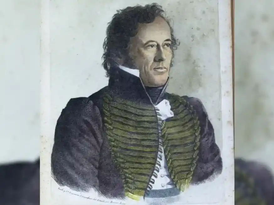 Retrato de Estanislao López impreso en la Litografía de Hipólito Bacle en 1830. Ha sido coloreado manualmente y reproduce la pintura al óleo de Carlos Enrique Pallegrini.